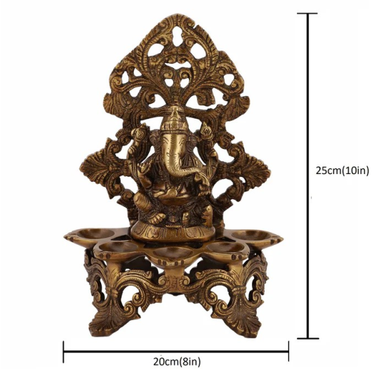 Brass Ganesh Ji 5 Diya with Stand - Elegant Pooja Accessory for Your Home