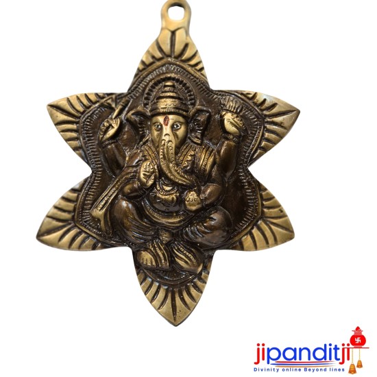 Brown and Golden Ganesha on Flower Wall Hanging