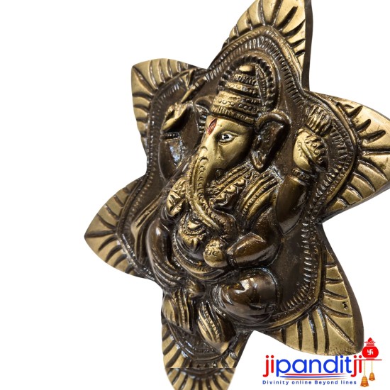 Brown and Golden Ganesha on Flower Wall Hanging