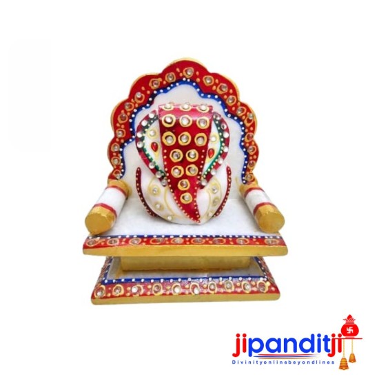 Divine Marble Ganesh on Singhasan - Vastu Idol for Prosperity and Wisdom