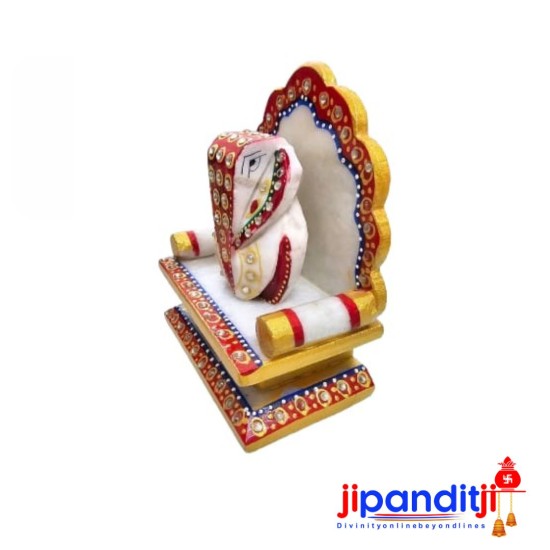 Divine Marble Ganesh on Singhasan - Vastu Idol for Prosperity and Wisdom