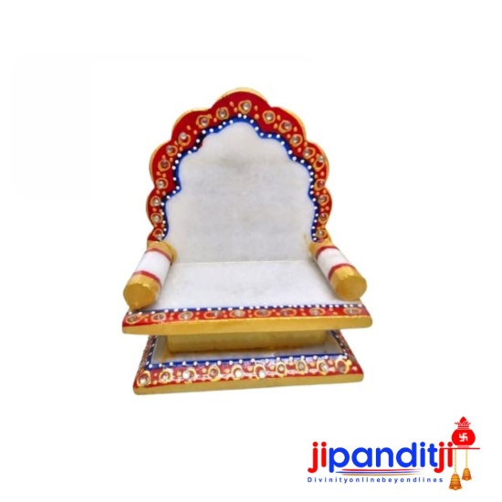 Divine Marble Ganesh on Singhasan - Vastu Idol for Prosperity and Wisdom