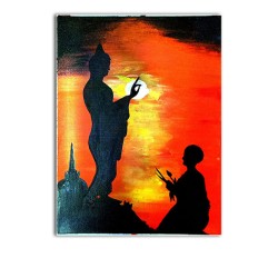 Handmade Colorful Acrylic Painting of Preaching Guatam Buddha On Canvas Board