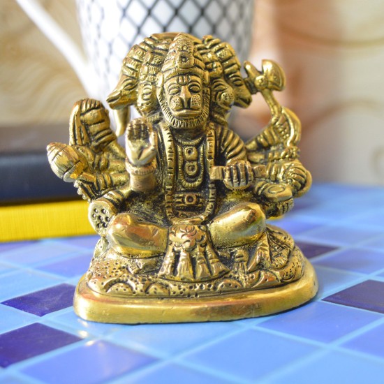Antqiue Small Sitting Panchmukhi Hanuman Figurine For Office or Home and worship
