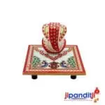 Ganesh Ji Idol with Chowki in white makrana marble | big size