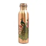 Water Bottle Peacock Printed Lacquer Coated Pure Copper (1 Liter) | AYURVEDA COPPER
