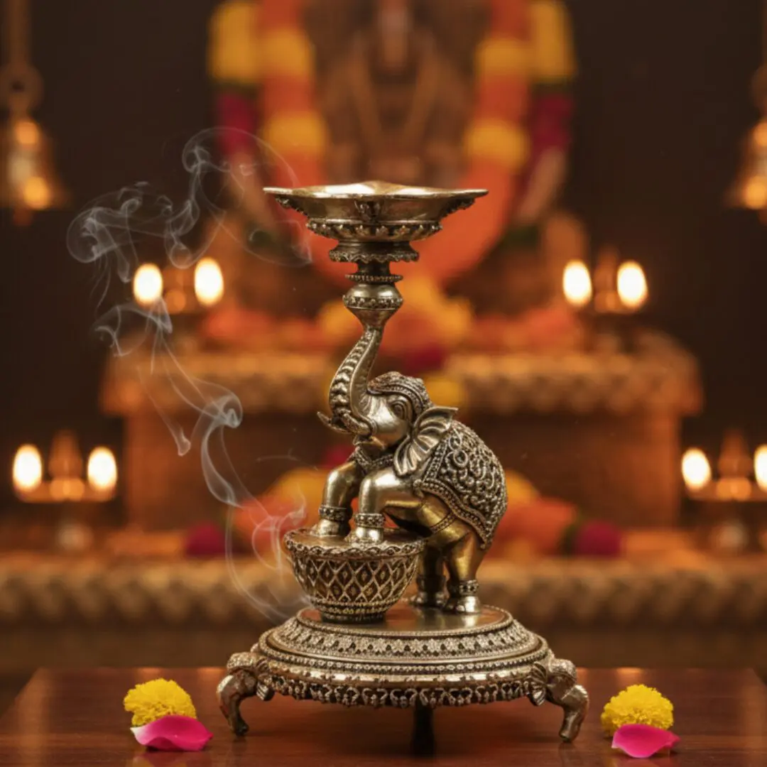 Elephant Diya 2 Gajanan Brass Elephant Deepam - Auspicious Vastu Lamp for Prosperity, Wisdom & Divine Protection - Image 1