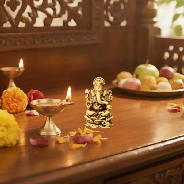 Brass Lotus Ganesh Murti Superfine Miniature Detailing | Auspicious Idol for Wisdom & New Beginnings