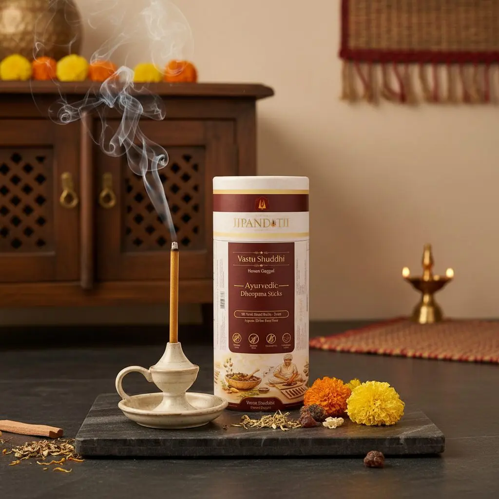 VastuShuddi4 Jipanditji Vastu Shuddhi Ayurvedic Dhoop Sticks (Havan Guggul) | 30 Thick 7mm Sticks | 100% Herbal | Charcoal-Free & Bamboo-Free | 60 Min Burn | For Vastu Shanti, Home Energy Cleansing & Pooja - Image 1