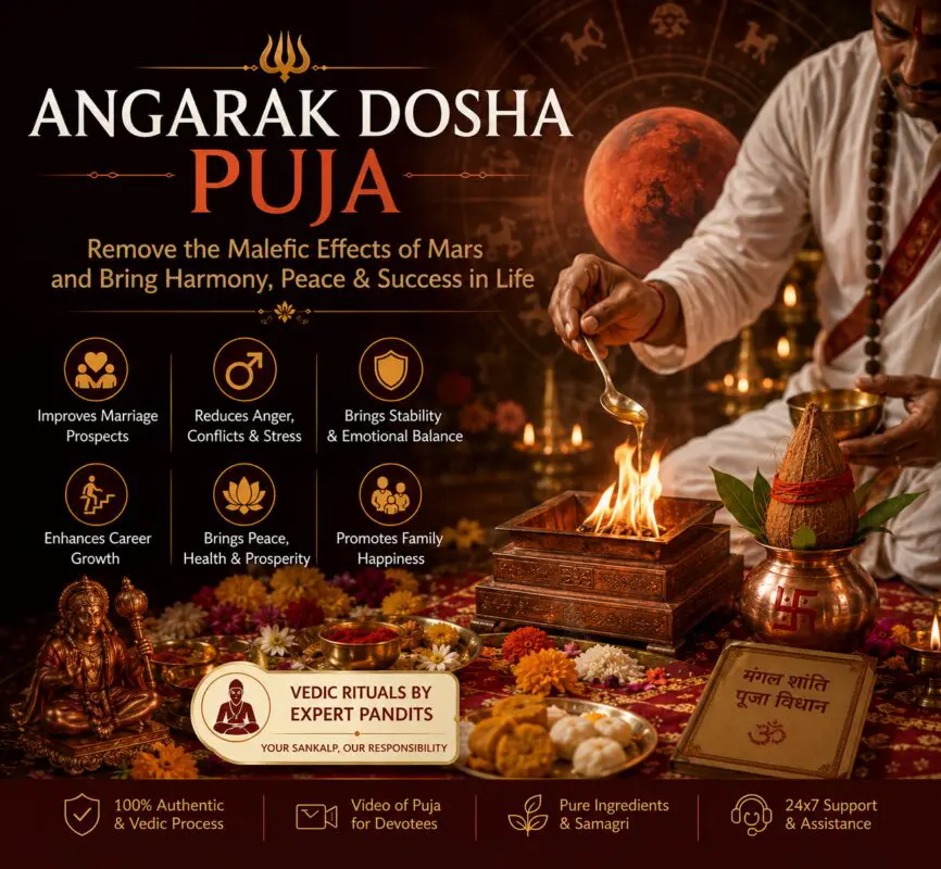 Angarak Dosha Puja performed by experienced Vedic pandits to reduce the effects of Angarak Dosha through authentic Vedic rituals