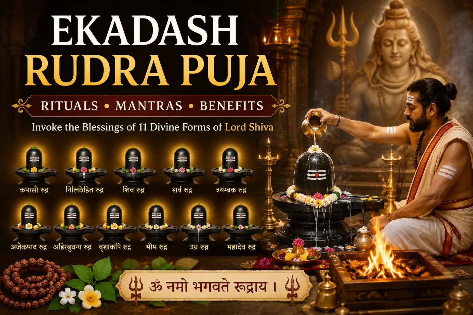 Ekadash Rudra Puja rituals with eleven forms of Lord Shiva, Vedic mantras and Rudrabhishekam