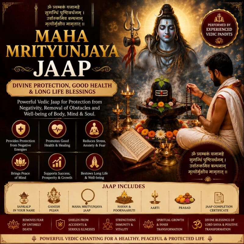 Maha Mrityunjaya Jaap performed by experienced Vedic pandits for health, protection, longevity, and the divine blessings of Lord Shiva
