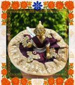 Dark Maroon Cotton Ladoo Gopal Dress | Elegant Thakur Ji Poshak with Golden Lace & Stone Work  - Image 3