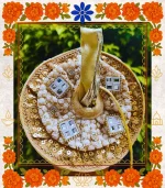 Golden Designer Ladoo Gopal Dress | Elegant Thakur Ji Poshak with Mirror & Pearl Work  - Image 3