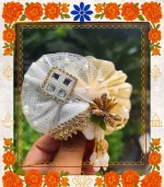 Golden Designer Ladoo Gopal Dress | Elegant Thakur Ji Poshak with Mirror & Pearl Work  - Image 2