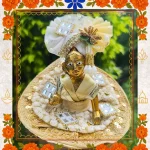 Golden Designer Ladoo Gopal Dress | Elegant Thakur Ji Poshak with Mirror & Pearl Work 