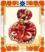 Red Designer Ladoo Gopal Dress | Elegant Poshak with Pearl, Rose & Sequin Work  - Image 4