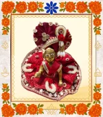 Red Designer Ladoo Gopal Dress | Elegant Poshak with Pearl, Rose & Sequin Work  - Image 2