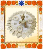 White Designer Ladoo Gopal Dress | Elegant Thakur Ji Poshak with Pearl & Sequin Work  - Image 3