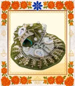 Green Designer Ladoo Gopal Dress | Elegant Thakur Ji Poshak with Stone & Pearl Work  - Image 5