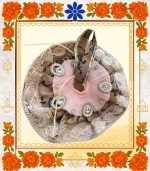 Peach & Golden Designer Ladoo Gopal Dress | Elegant Stone & Pearl Work Poshak  - Image 3