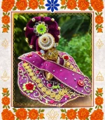 Purple Floral Embroidered Ladoo Gopal Dress | Designer Velvet Poshak with Rose Work  - Image 5