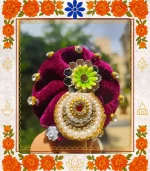 Purple Floral Embroidered Ladoo Gopal Dress | Designer Velvet Poshak with Rose Work  - Image 4