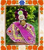 Purple Floral Embroidered Ladoo Gopal Dress | Designer Velvet Poshak with Rose Work  - Image 3
