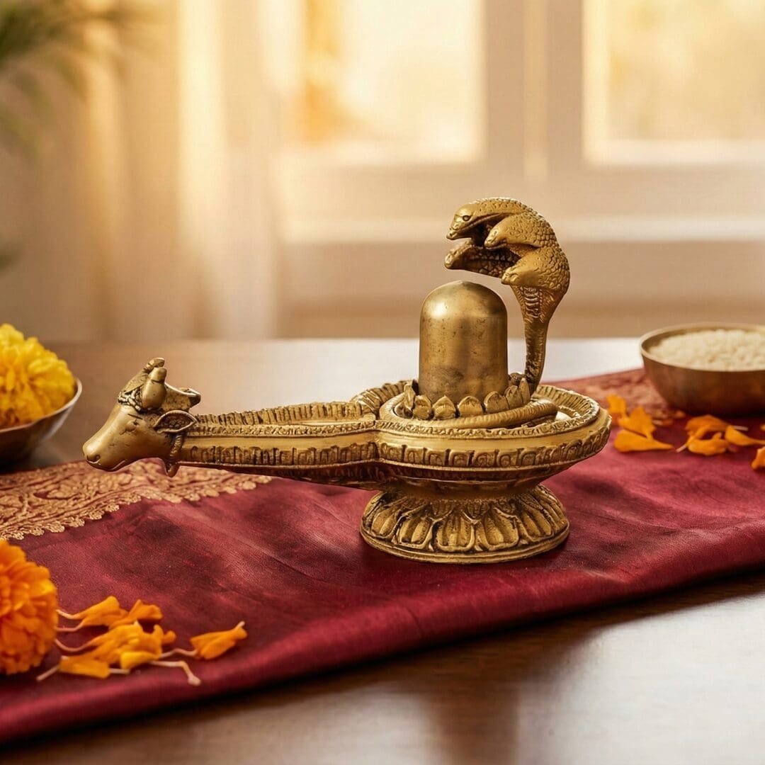 Sheshnaag Shivling with Nandi Sheshnaag Shivling with Nandi Vahan Abhishekam-Ready Sacred Brass Idol for Home & Temple Worship - Image 1