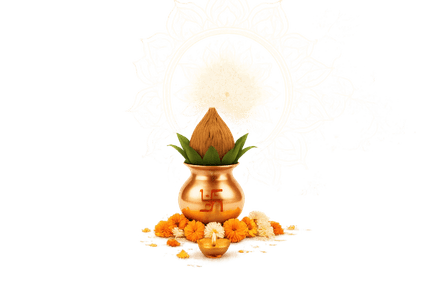 Auspicious Kalash with marigolds and diya