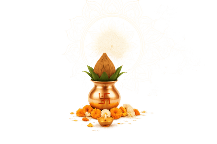 Auspicious Kalash with marigolds and diya