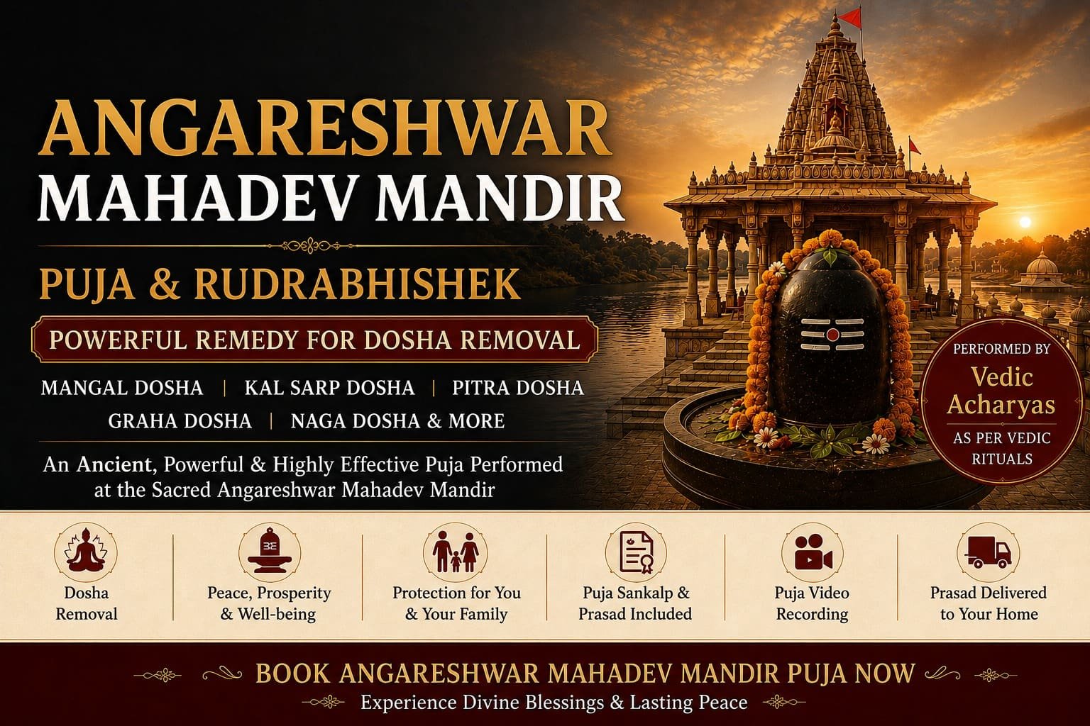 Angareshwar Mahadev Mandir 1 Sacred Angareshwar Mahadev Mandir where Angarak Dosh Nivaran Puja and Rudrabhishek are performed for Mangal Dosh, Graha Dosh, Pitra Dosh and spiritual remedies.