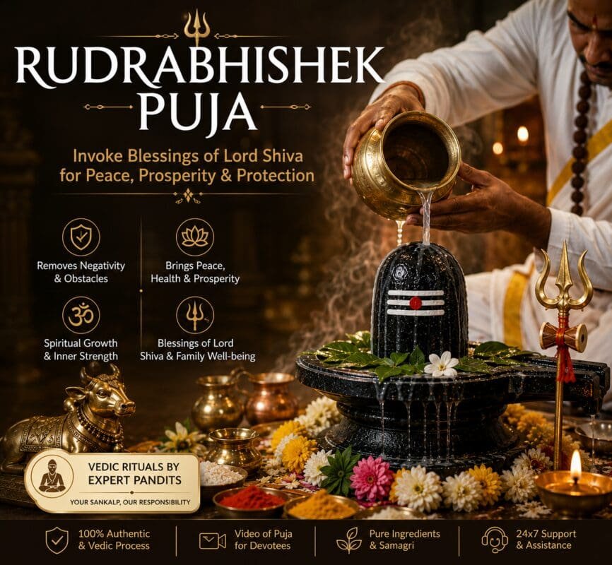 Rudrabhishek Puja performed by experienced Vedic pandits for Lord Shiva with Abhishek and Vedic rituals